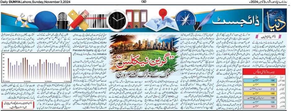 Photo of news article about smog remedies for Lahore (written in Urdu)